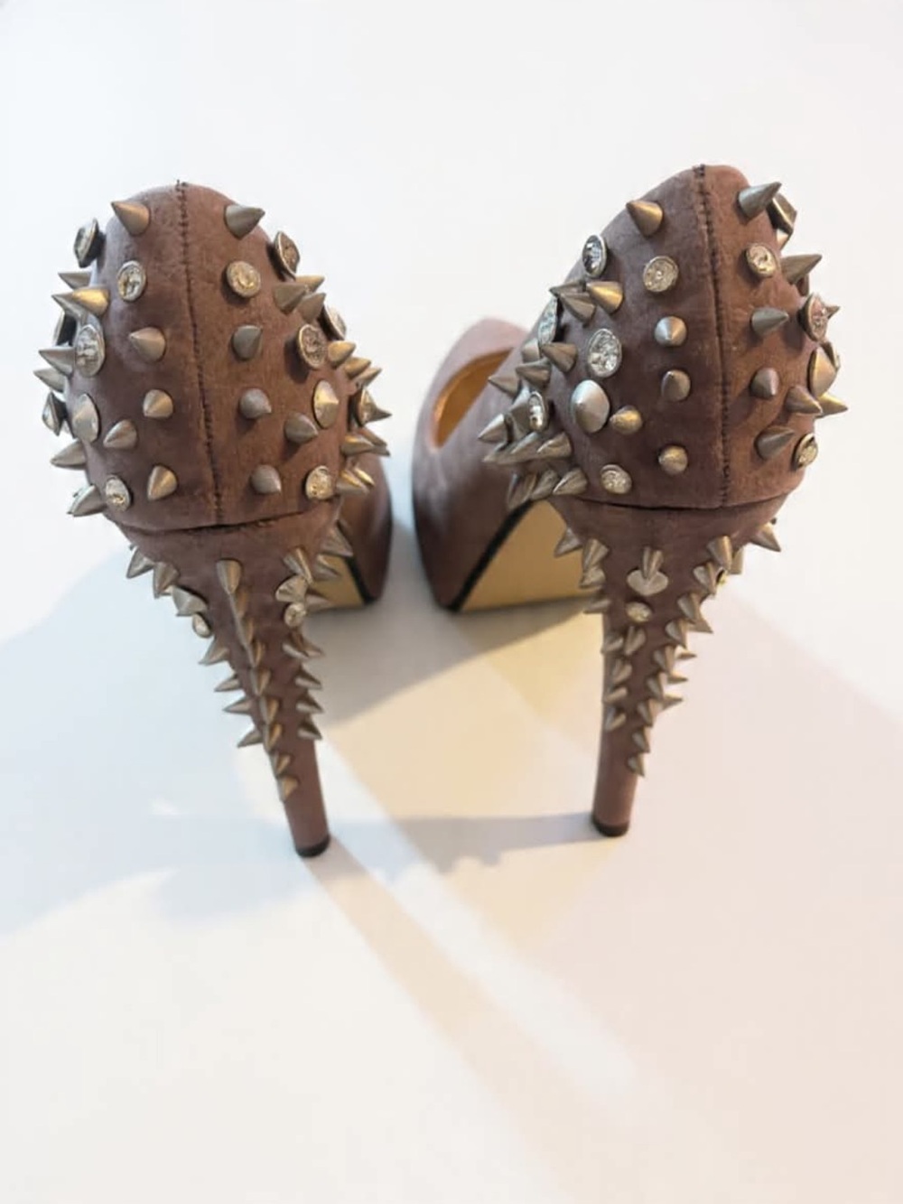 Henry Ferrera Taupe Suede Spike Embellished Stiletto Heels